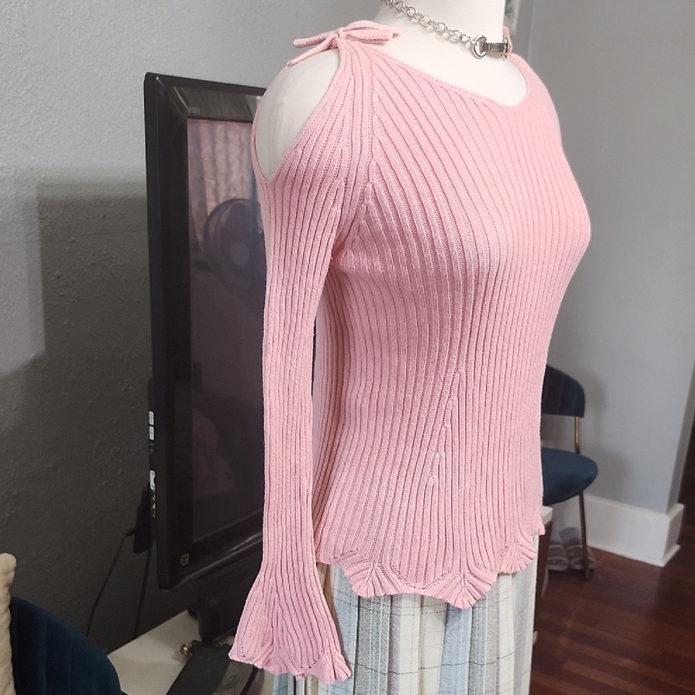 Pink Ribbed Knit Sweater with Shoulder Cutouts By Jessica Simpson